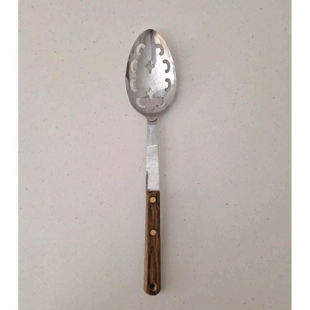 Vintage UTICA Blue Ribbon USA Forge Slotted Spoon Serving Stainless Steel  12